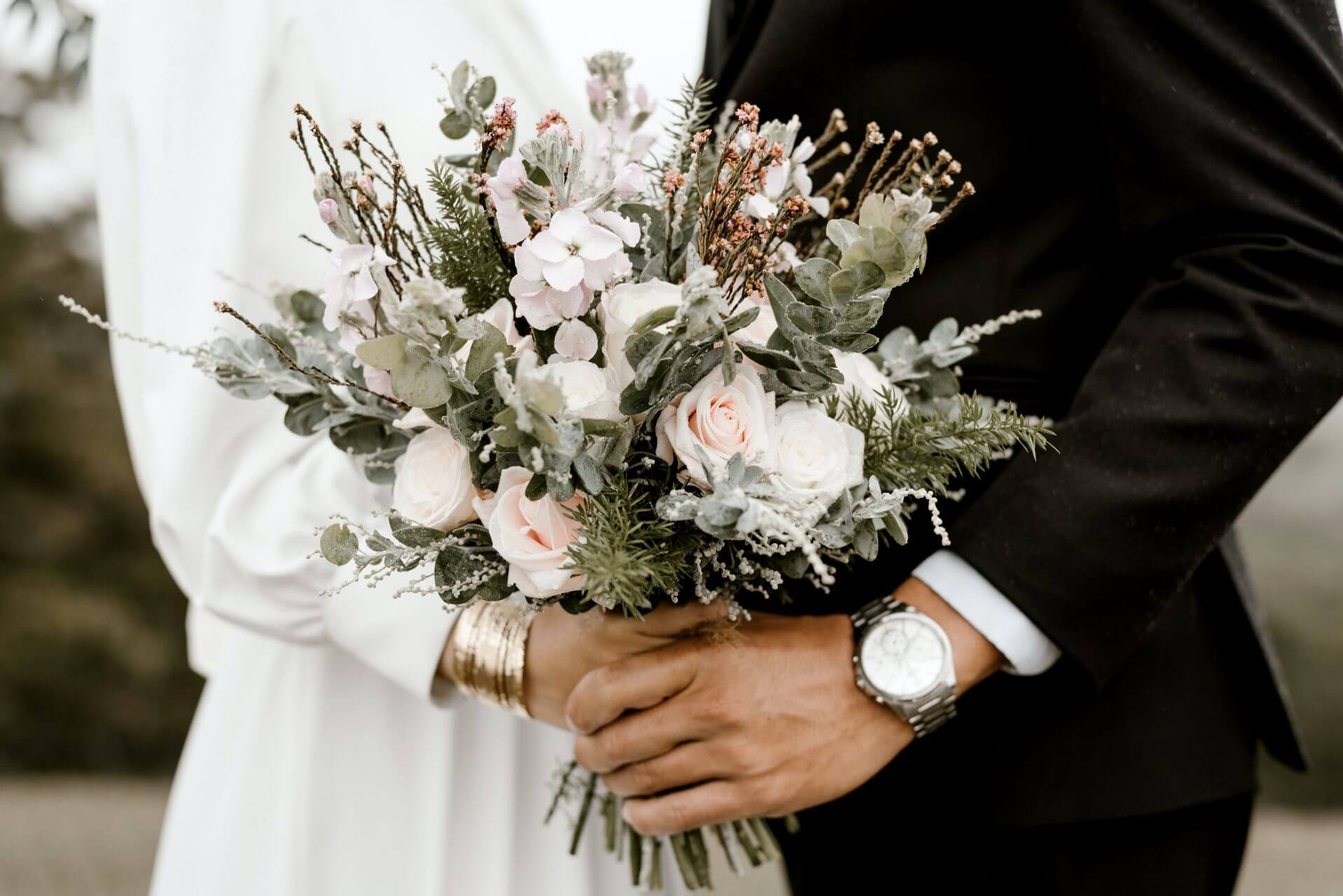 Artificial Wedding Flowers Black & White Bouquet Posy Table Decoration