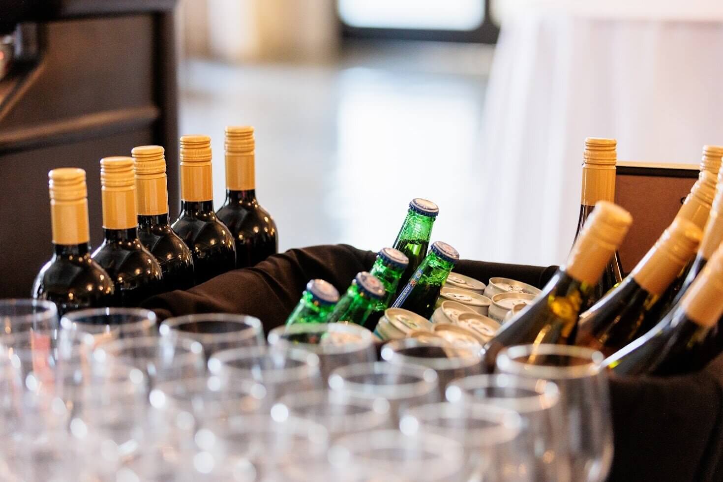 wedding bar cart with ice and beverages