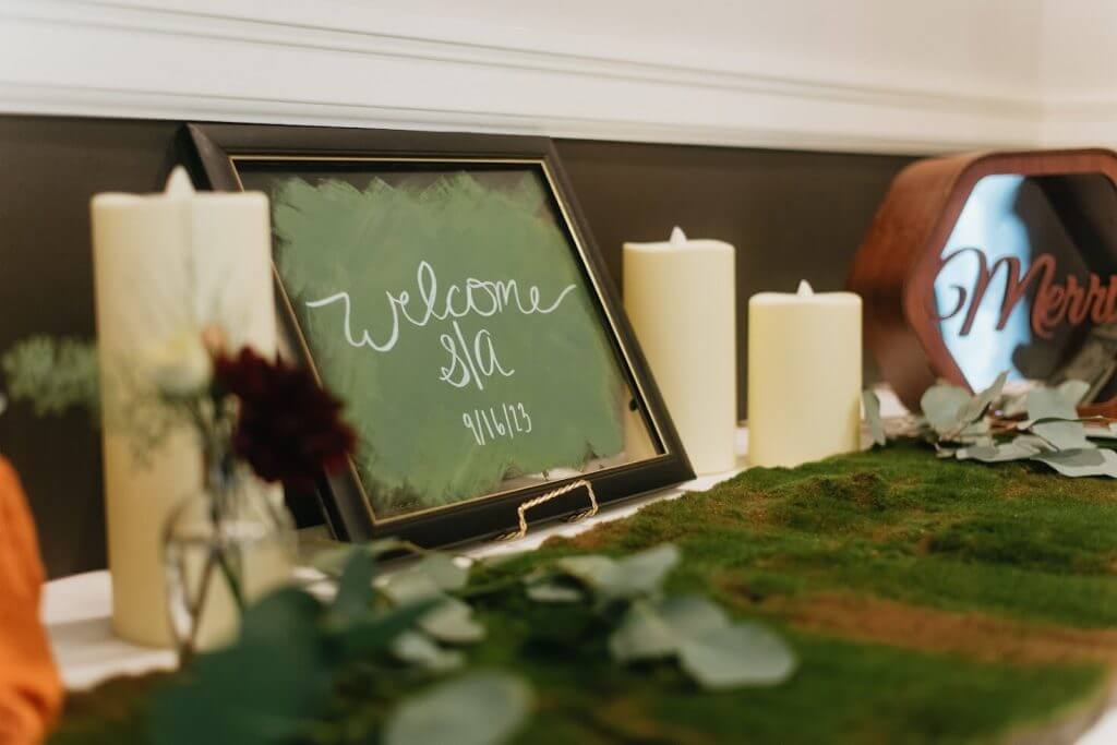 tabletop setup at a cute wedding welcome party