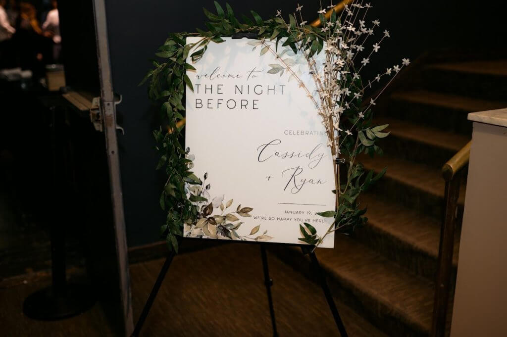 welcome sign at a welcome party after the reception, just before the reception
