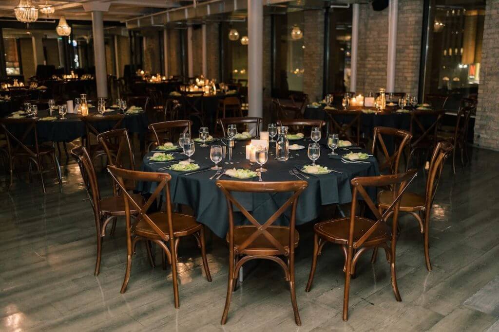 table setup at a wedding welcome party